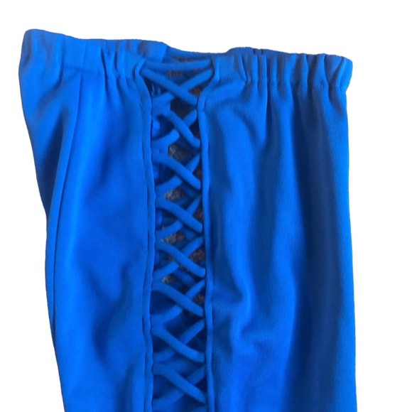 VTG Frederick’s Of Hollywood Knit Cut Out Side Flare Pant Blue High Waist Size 5 - Picture 3 of 4
